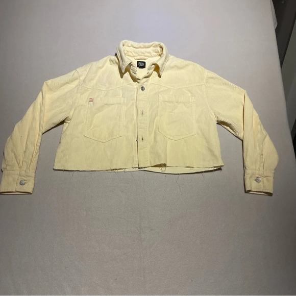 BDG Women's Pale Yellow Corduroy Cropped Boxy Oversized Baggy Jacket Sz Small - Picture 2 of 10